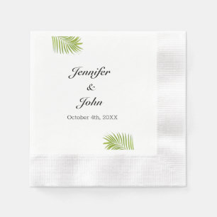 Palm Tree Green Foliage Watercolor Leaves Wedding Napkin