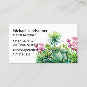 Palm tree, green, red leaves nature business card
