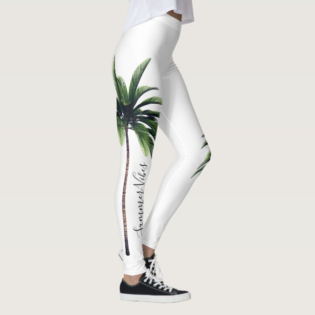 Palm Tree Green White Summer Vibes Fashion Womens Leggings (Right)