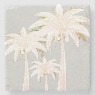 Palm Tree Grey Green White Modern Tropical Stone Coaster