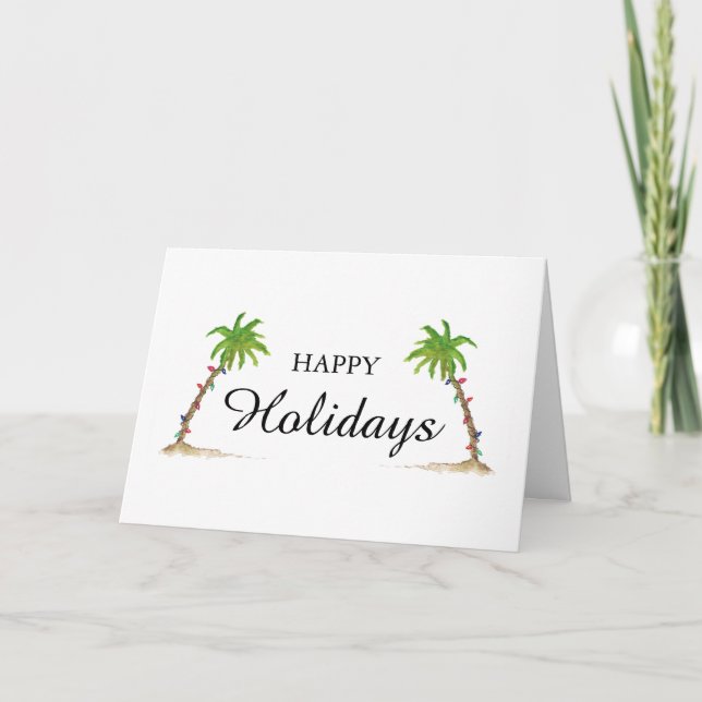 Palm Tree  Happy Holidays Tropical Beach Christmas Card (Front)