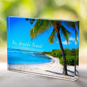 Palm Tree Hawaii Sandy Beach Photo "On Beach Time" Block