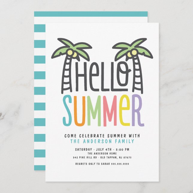 Palm Tree Hello Summer Invitation (Front/Back)