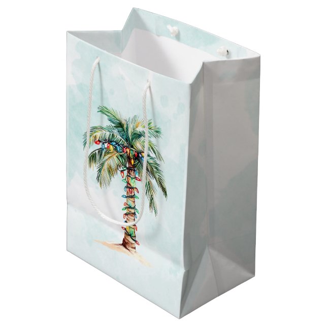 Palm Tree Holiday Beach Christmas Medium Gift Bag (Front Angled)
