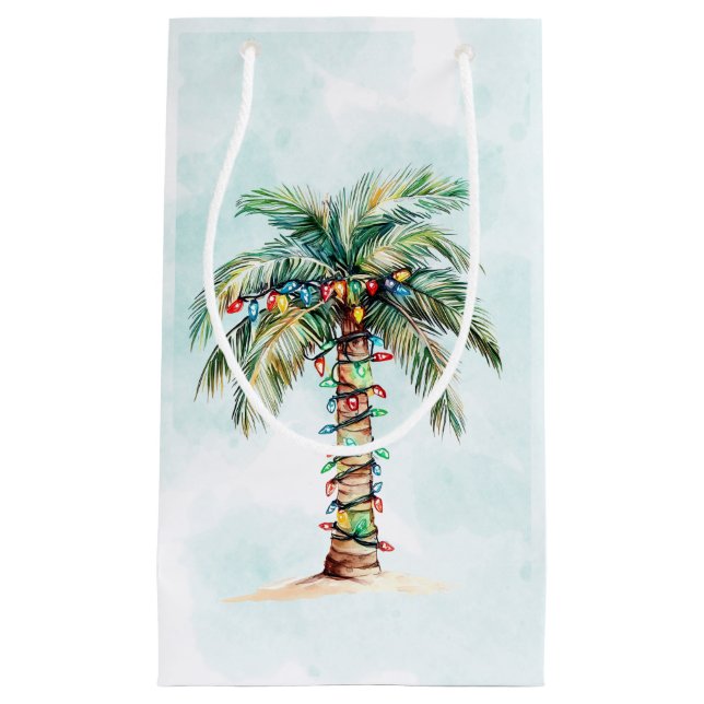 Palm Tree Holiday Coastal Christmas Small Gift Bag (Front)