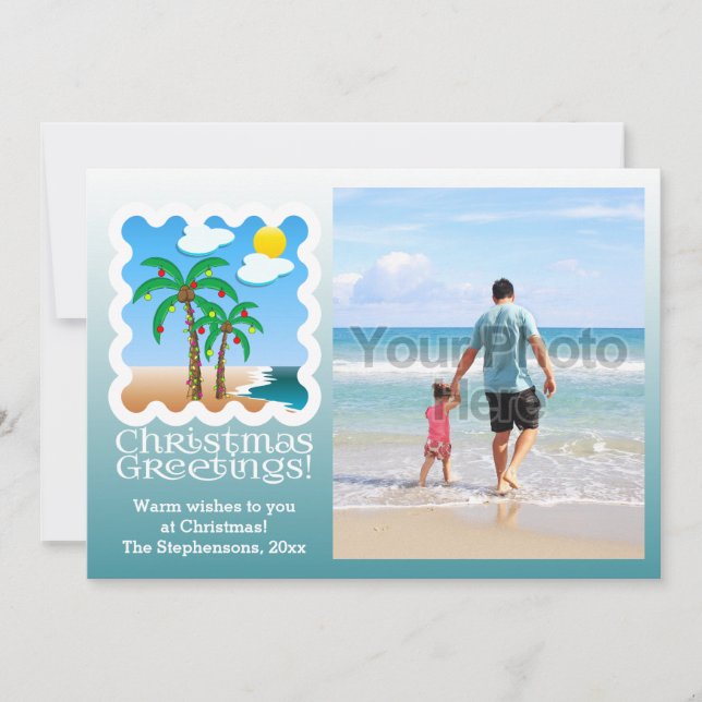 Palm Tree Holiday Lights Beach Christmas Photocard Card (Front)