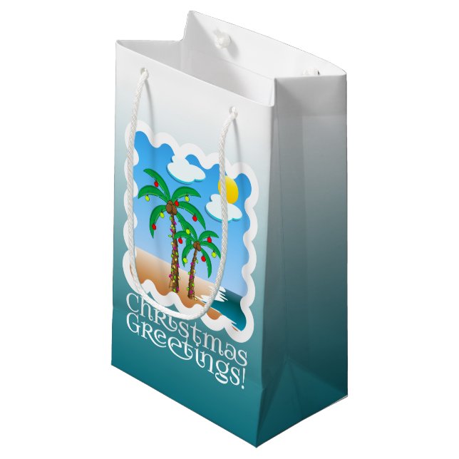Palm Tree Holiday Lights Beach Christmas Small Gift Bag (Front Angled)