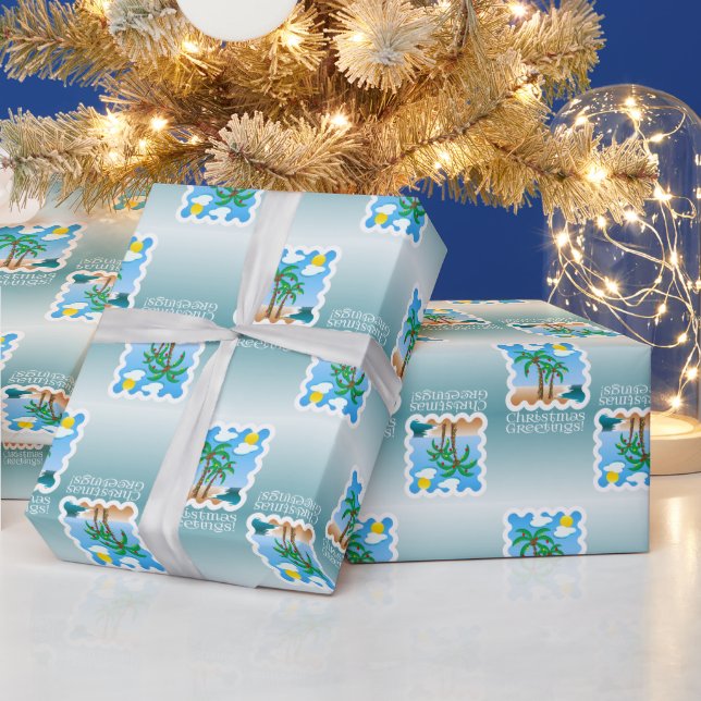 Palm Tree Holiday Lights Beach Christmas Wrapping Paper (Holidays)