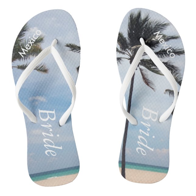 Palm Tree I Wedding Flip Flops Bride Beach Sandals (Footbed)
