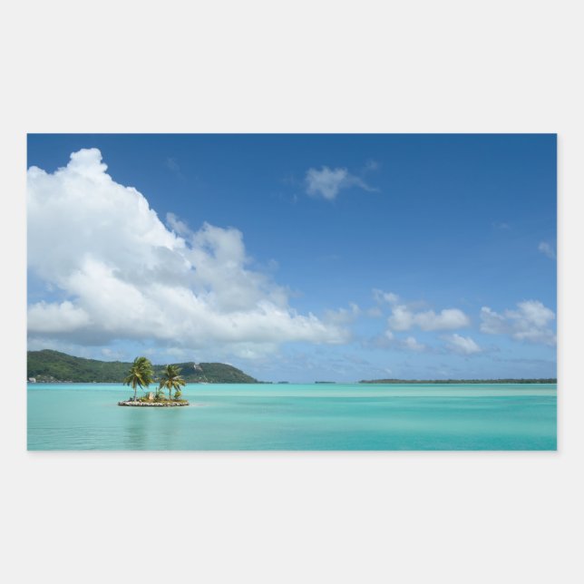 Palm tree in Bora Bora lagoon rectangular sticker (Front)