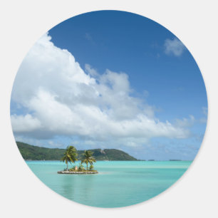 Palm tree in Bora Bora lagoon round sticker