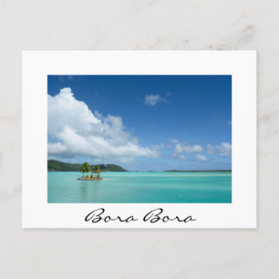 Palm tree in Bora Bora lagoon white text postcard