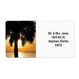 Palm tree in Florida sunset address label.