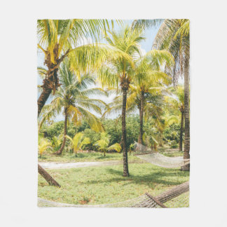 Palm tree in the morning fleece blanket