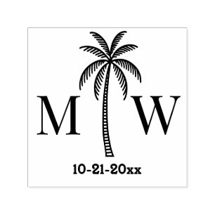 Palm Tree Initial Couple Wedding Monogram Date #5 Self-inking Stamp