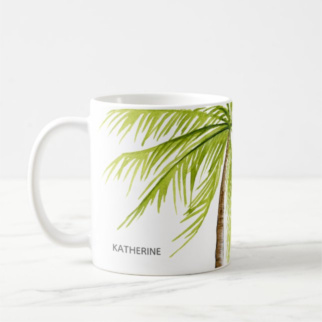 Palm Tree Island Beach Monogram Coffee Mug (Left)