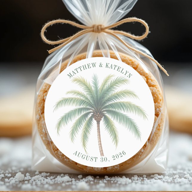 Palm Tree Island Destination Green Wedding Classic Round Sticker (Palm Tree Island Destination Green Wedding Classic Round Sticker
)