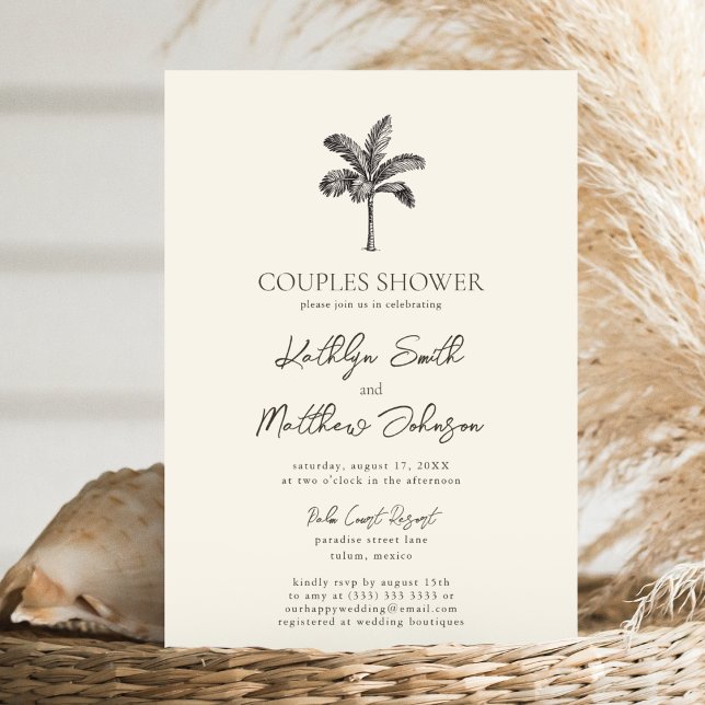 Palm Tree Ivory Minimalist Couples Shower Invitation (Creator Uploaded)