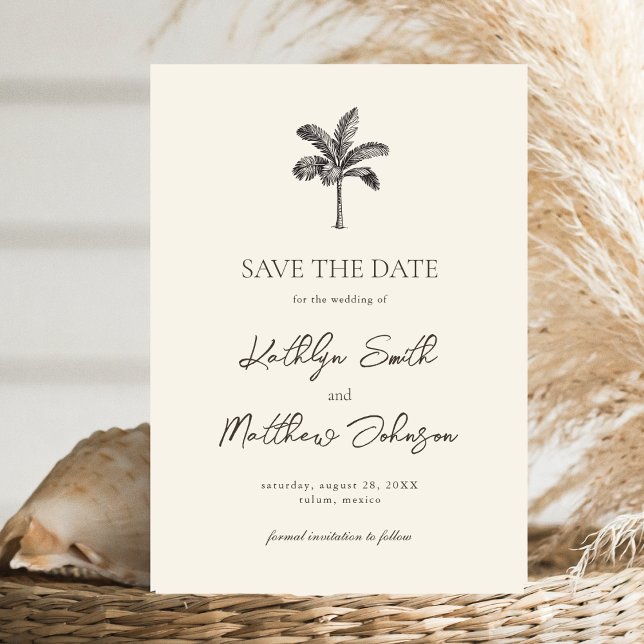 Palm Tree Ivory Minimalist Destination Wedding Save The Date (Creator Uploaded)