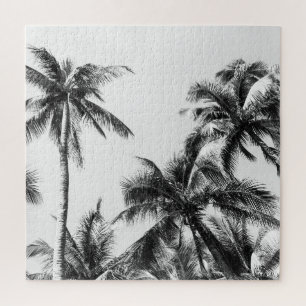 Palm Tree Leaf Black White Jigsaw Puzzle