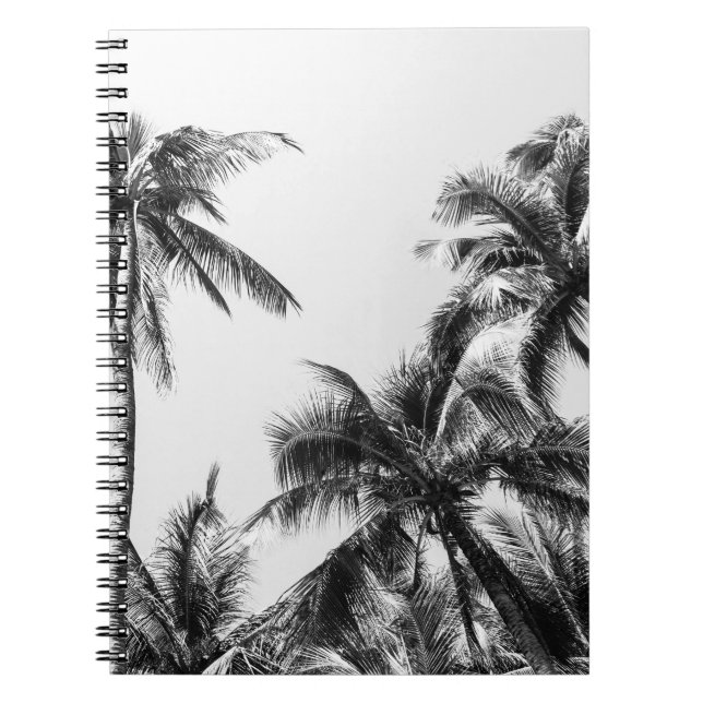 Palm Tree Leaf Black White Notebook (Front)