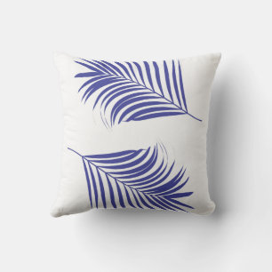 Palm Tree Leaf Orange Blue Tropical Coastal Beach Cushion