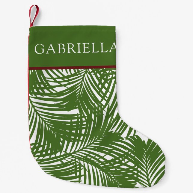 Palm Tree Leaf Pattern Tropical Beach Small Christmas Stocking (Front)
