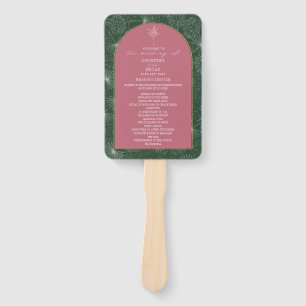 Palm Tree Leaf Pink & Green Wedding Program Hand Fan
