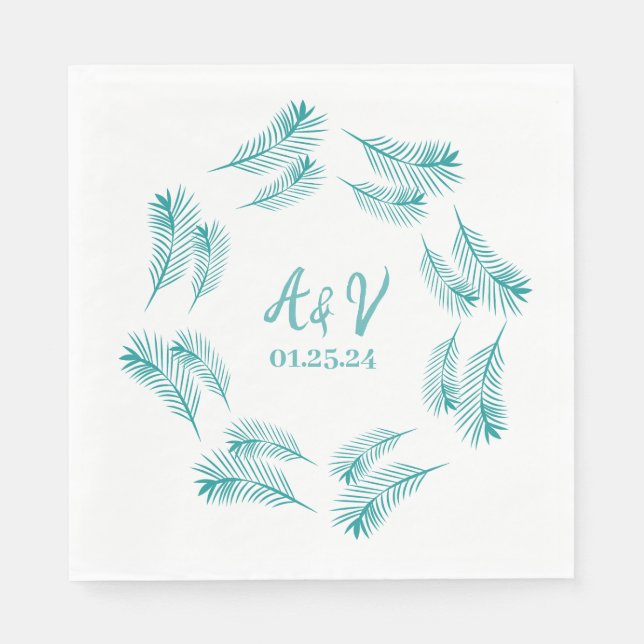 Palm Tree Leaf Tropical Wedding  Napkin (Front)