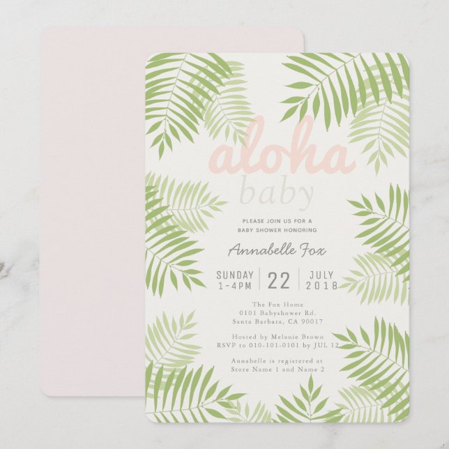 Palm Tree Leaves Aloha Baby Shower Invitation (Front/Back)