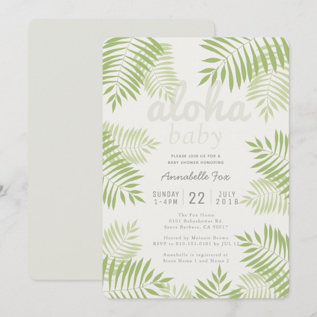 Palm Tree Leaves Aloha Baby Shower Invitation (Front/Back)