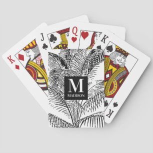 Palm Tree Leaves Black & White Abstract Monogram Playing Cards