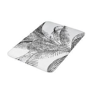 Palm Tree Leaves Black & White Abstract Pattern   Bath Mat