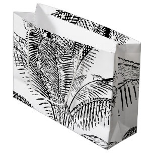 Palm Tree Leaves Black & White Abstract Pattern  Large Gift Bag