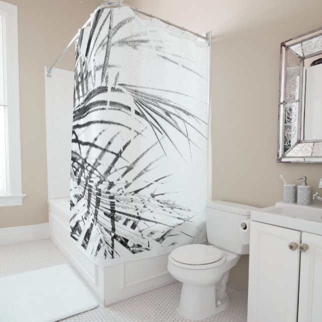 Palm Tree Leaves Minimalism Sketch Shower Curtain (In Situ)