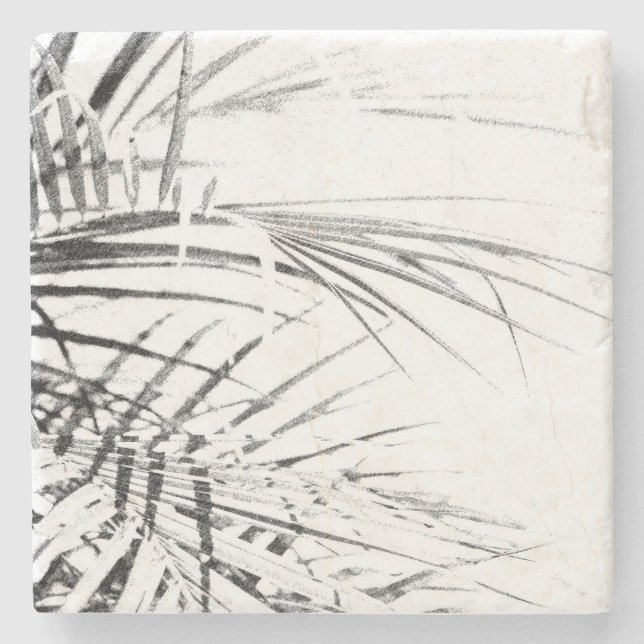 Palm Tree Leaves Minimalism Sketch Stone Coaster (Front)