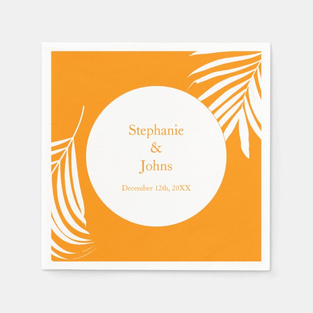 Palm Tree Leaves Orange Art Tropical Cool Wedding Napkin (Front)