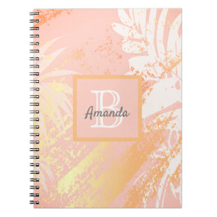 Palm tree leaves rose gold monogram notebook