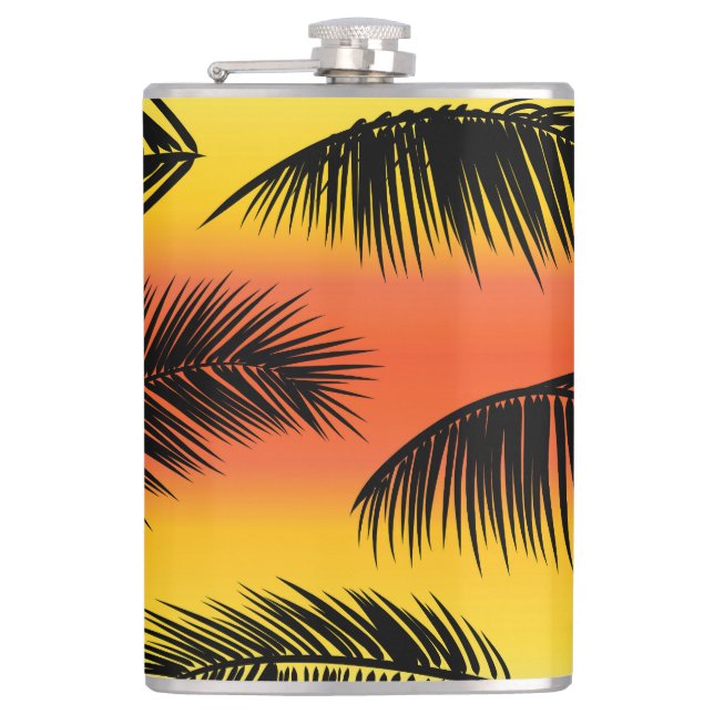 Palm tree leaves: seamless pattern. hip flask (Front)