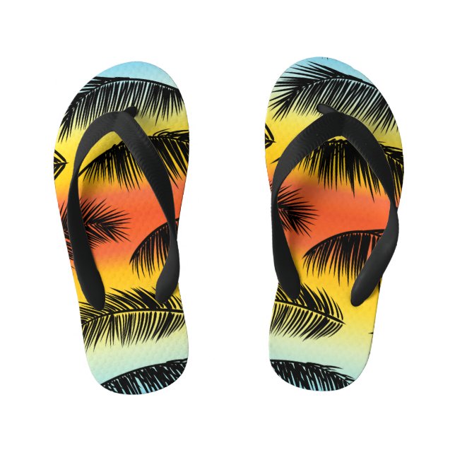 Palm tree leaves: seamless pattern. kid's flip flops (Footbed)