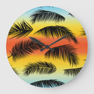 Palm tree leaves: seamless pattern. large clock