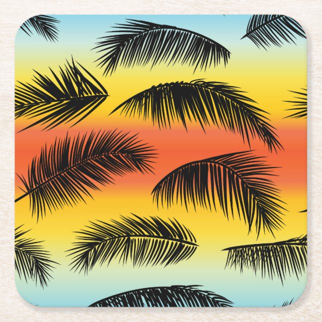 Palm tree leaves: seamless pattern. square paper coaster (Front)