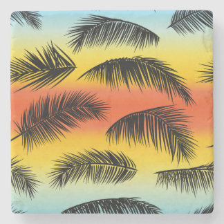 Palm tree leaves: seamless pattern. stone coaster