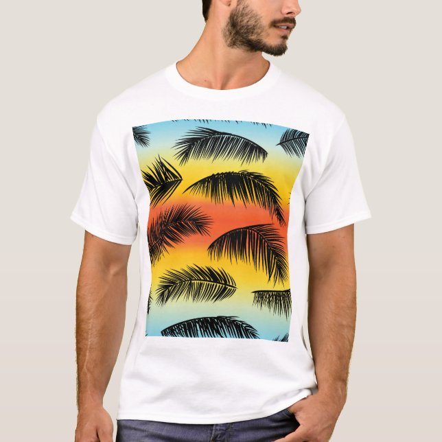 Palm tree leaves: seamless pattern. T-Shirt (Front)