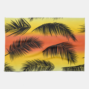 Palm tree leaves: seamless pattern. tea towel