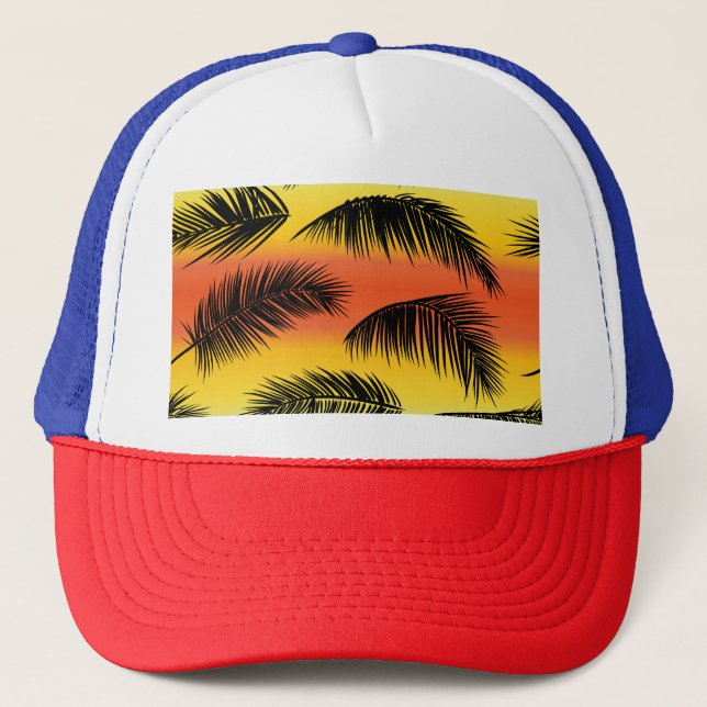 Palm tree leaves: seamless pattern. trucker hat (Front)