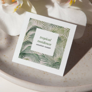 Palm tree leaves tropical Island COASTAL QR CODE Square Business Card
