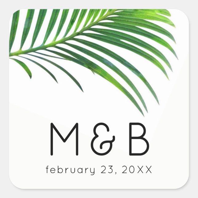 Palm Tree Leaves Tropical Leaf Modern Wedding Square Sticker (Front)