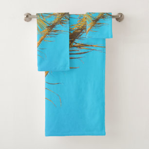 Palm Tree Leaves Turquoise Sky Bath Towel Set