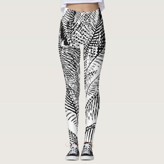Palm Tree Leaves Vintage Retro Abstract Pattern  Leggings (Front)